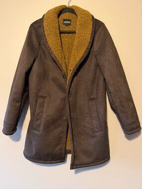 EXPRESS MEN DARK BROWN FAUX SUEDE SHEARLING JACKET- Size S